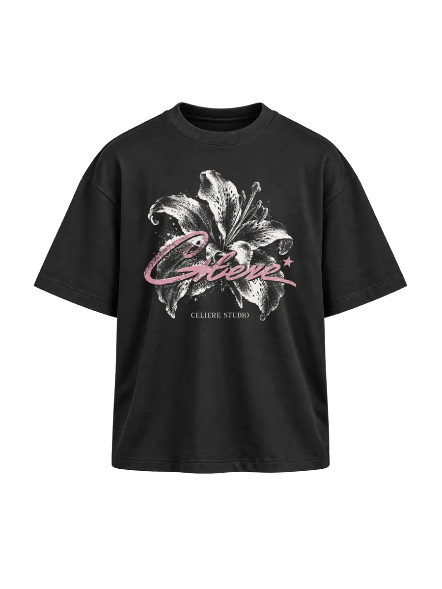 Lily Tee — CÉLIERE, czarna koszulka boxy, przód